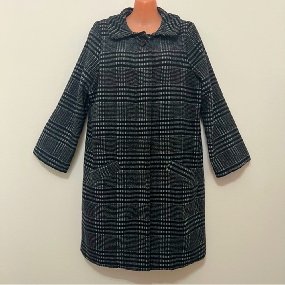 Hazel Anthropologie Black Plaid Coat - Picture 1 of 10